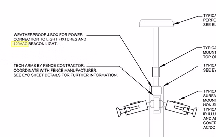 Security drawing detail showing the power connection for perimeter fence beacons