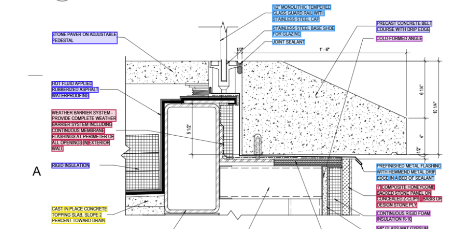 Construction detail with color-coded scope callouts